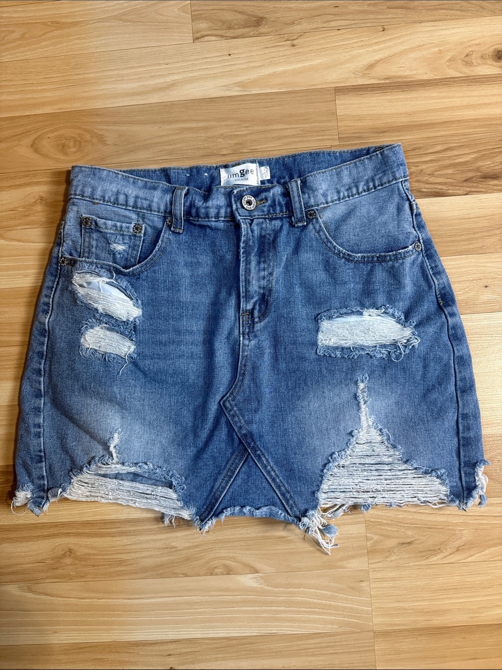 Umgee Blue Distressed Denim Mini Skirt